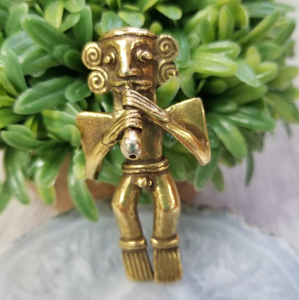 Vtg. Aztec Flute Playing Figural (Fertility)Brooch